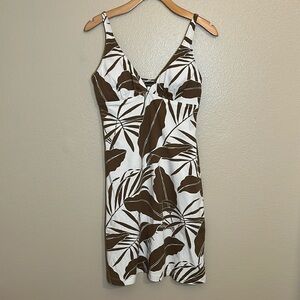 Tommy Bahama Brown White Resortwear Tropical Leaf Spaghetti Strap Dress